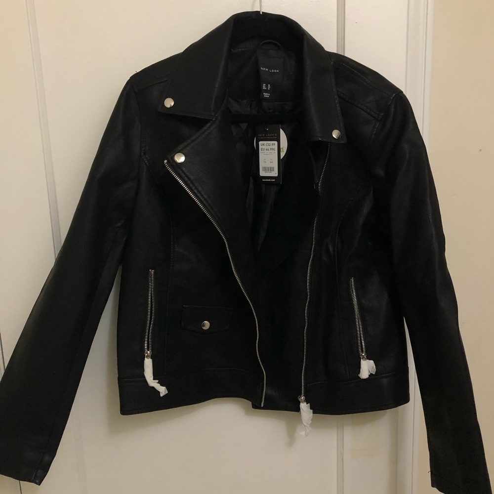 BRAND NEW Black Faux Leather Biker Jacket